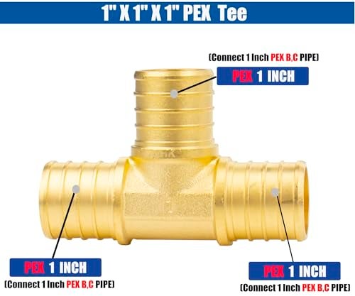 WHK 6 PACK PEXB 1 inch X 1 Inch x 1 Inch Pex Tee Brass Adapter Crimp Pex Fittings - Image 3