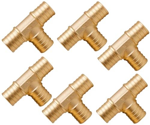 WHK 6 PACK PEXB 1 inch X 1 Inch x 1 Inch Pex Tee Brass Adapter Crimp Pex Fittings - Image 1