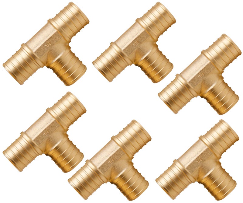 WHK 6 PACK PEXB 1 inch X 1 Inch x 1 Inch Pex Tee Brass Adapter Crimp Pex Fittings - Image 2
