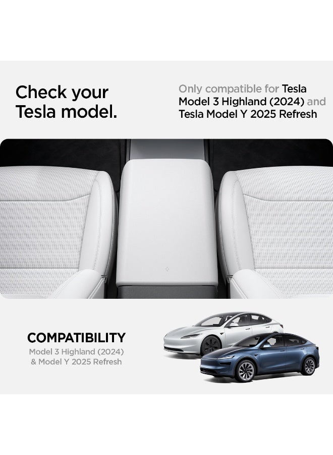 Spigen Center Console Non-Slip Armrest Cover for Tesla Model Y Juniper 2026/2025) and Model 3 Highland (2026/25/24) Standard, Premium & Performance Models - White - Image 2