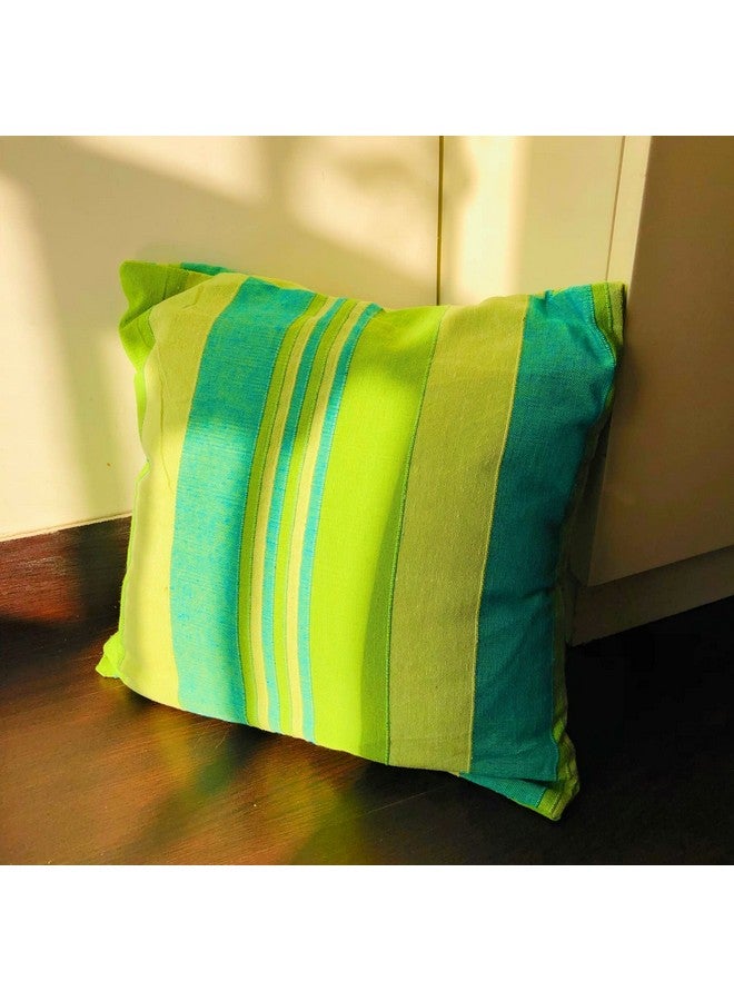 RANGBHAR Handloom Cotton 220 TC Cushion Covers With Concealed Top Zip, Striped/Solid Cushion Covers For Living Room, 16 X 16 Inch, Green, Pack Of 5 - Image 4