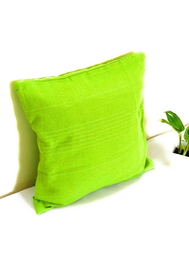 RANGBHAR Handloom Cotton 220 TC Cushion Covers With Concealed Top Zip, Striped/Solid Cushion Covers For Living Room, 16 X 16 Inch, Green, Pack Of 5 - Image 5
