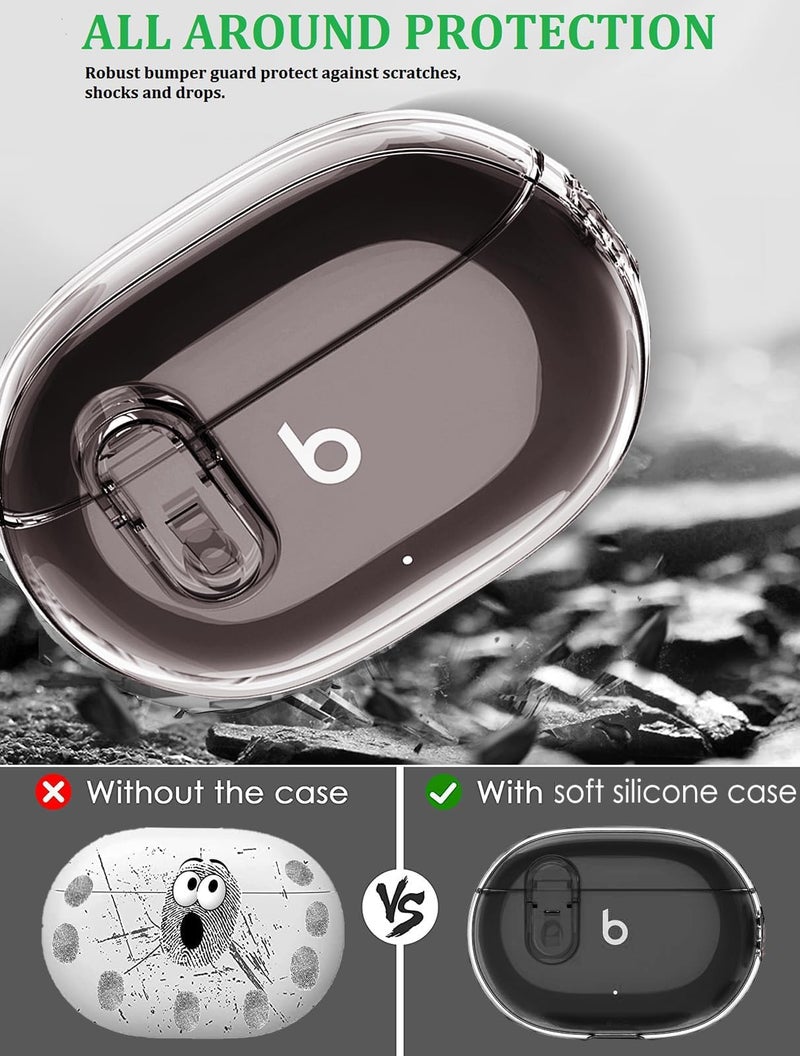 Olytop for Beats Studio Buds/Buds + Clear Case with Lock 2021/2023, Soft Transparent TPU Protective Cover Skin with Keychain Women Men for Beat Studio Buds/Buds Plus Earbuds - Black - Image 4