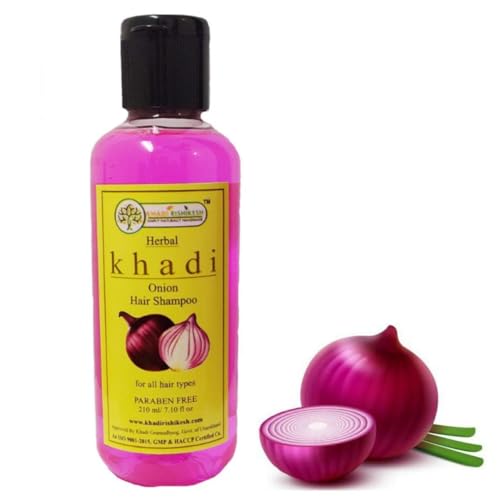 KHADI RISHIKESH Herbal Onion shampoo for reduce hair fall,fight dandruff,hair growth & control hair fall, makes hair roots stronger, women & men (210ml) - Image 1