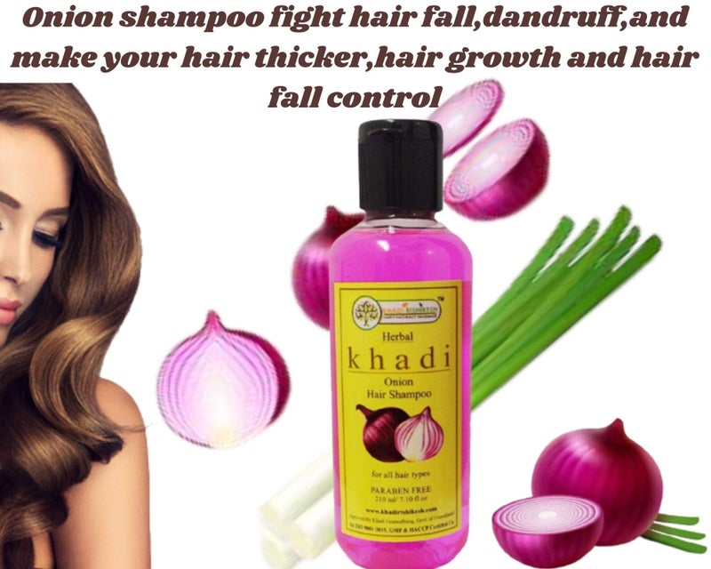 KHADI RISHIKESH Herbal Onion shampoo for reduce hair fall,fight dandruff,hair growth & control hair fall, makes hair roots stronger, women & men (210ml) - Image 2