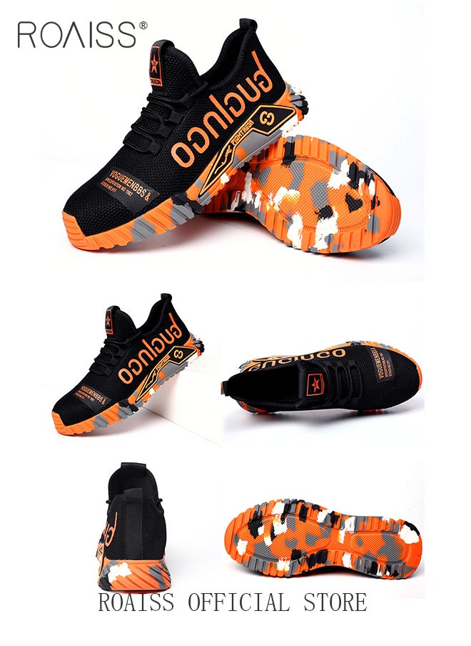 Stylish Labor Protection Shoes for Men Fly Woven Steel Toe Work Safety Shoes Anti Slip Wearresistant Thick Sole Sneakers Moisture Absorbent Breathable Non Stuffy Sports Shoes Colorblock Sneakers
