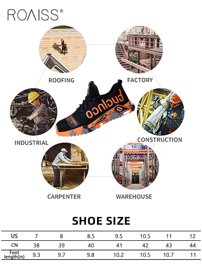 Stylish Labor Protection Shoes for Men Fly Woven Steel Toe Work Safety Shoes Anti Slip Wearresistant Thick Sole Sneakers Moisture Absorbent Breathable Non Stuffy Sports Shoes Colorblock Sneakers