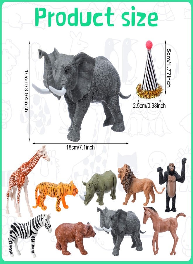 Colingmill 18 Pcs Jungle Animal Birthday Party Decorations Mini Birthday Hat Animal Figure Model Cake Toppers with Mini Hat for Birthday Party, Wild Animals Themed Party - Image 4