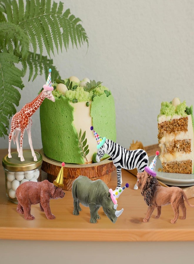Colingmill 18 Pcs Jungle Animal Birthday Party Decorations Mini Birthday Hat Animal Figure Model Cake Toppers with Mini Hat for Birthday Party, Wild Animals Themed Party - Image 5