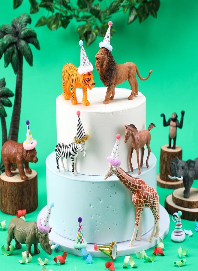 Colingmill 18 Pcs Jungle Animal Birthday Party Decorations Mini Birthday Hat Animal Figure Model Cake Toppers with Mini Hat for Birthday Party, Wild Animals Themed Party - Image 3