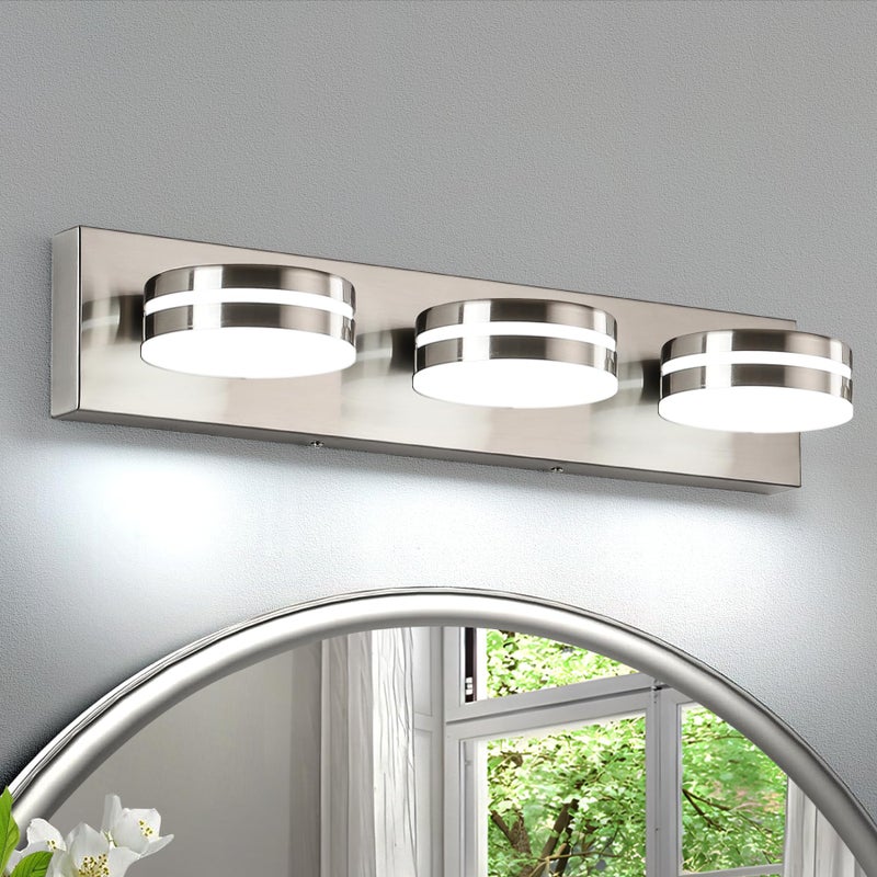 Bicrink 3-Light Bathroom Vanity Light, Brushed Nickel Bathroom Light Fixtures Over Mirror, LED Vanity Lights with 360Â°Rotating Lamp Head(24in) - Image 1