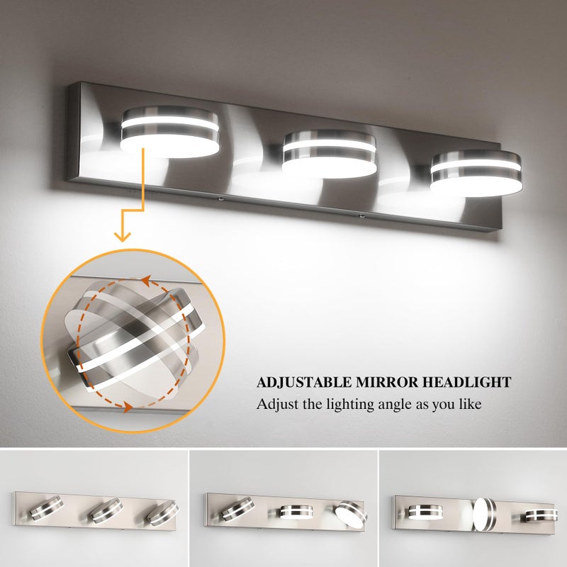 Bicrink 3-Light Bathroom Vanity Light, Brushed Nickel Bathroom Light Fixtures Over Mirror, LED Vanity Lights with 360Â°Rotating Lamp Head(24in) - Image 4