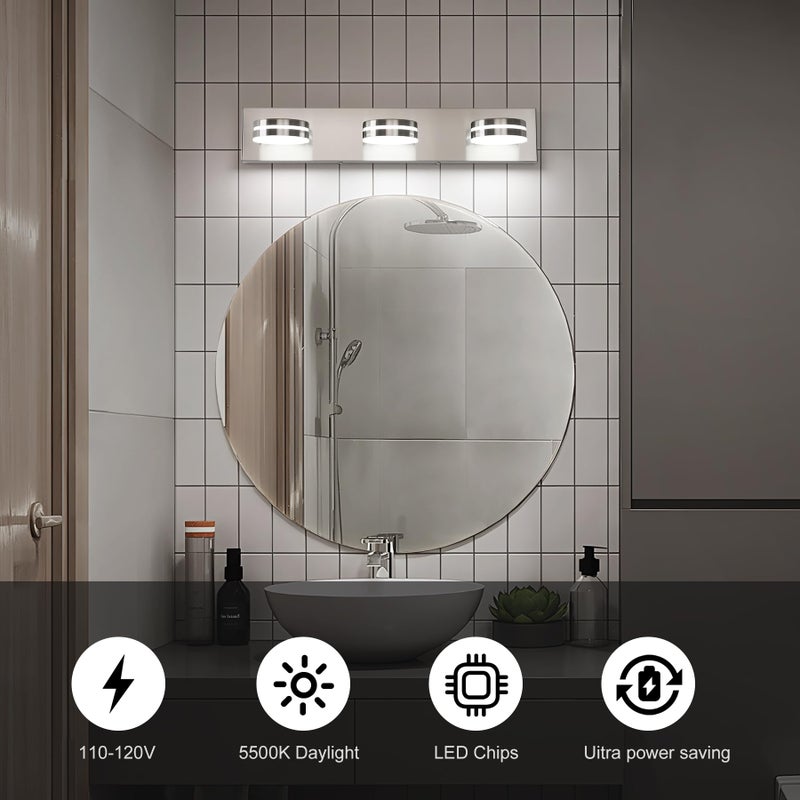 Bicrink 3-Light Bathroom Vanity Light, Brushed Nickel Bathroom Light Fixtures Over Mirror, LED Vanity Lights with 360Â°Rotating Lamp Head(24in) - Image 3