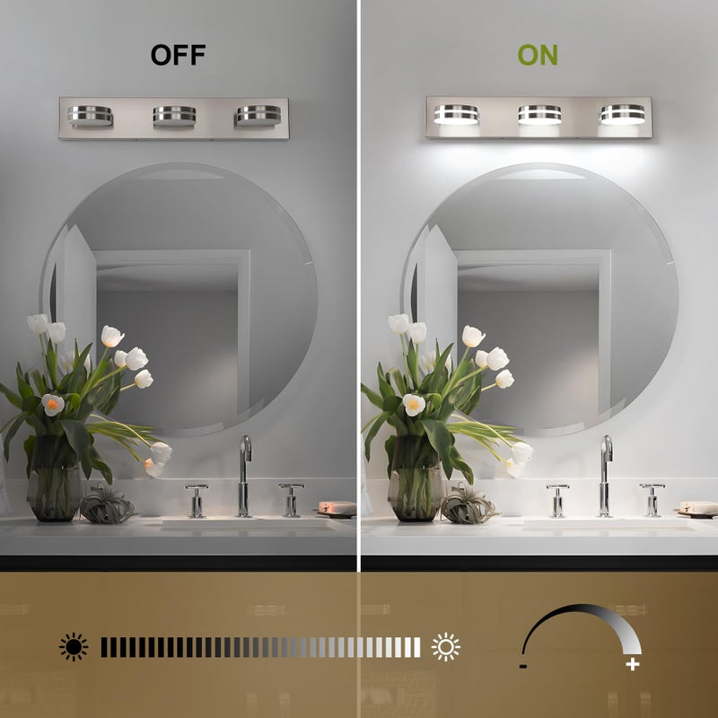 Bicrink 3-Light Bathroom Vanity Light, Brushed Nickel Bathroom Light Fixtures Over Mirror, LED Vanity Lights with 360Â°Rotating Lamp Head(24in) - Image 5