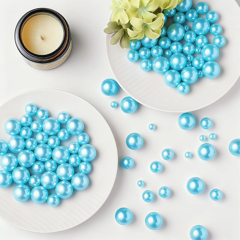 UDU 200 Pcs Vase Filler Pearl Beads No Hole Faux Polish Pearls for Centerpieces Vases Beads for vases Home Birthday Wedding Party Table Decor (Light Blue) - Image 1