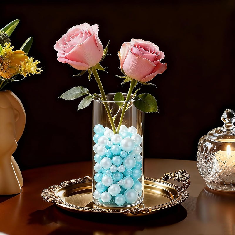 UDU 200 Pcs Vase Filler Pearl Beads No Hole Faux Polish Pearls for Centerpieces Vases Beads for vases Home Birthday Wedding Party Table Decor (Light Blue) - Image 4