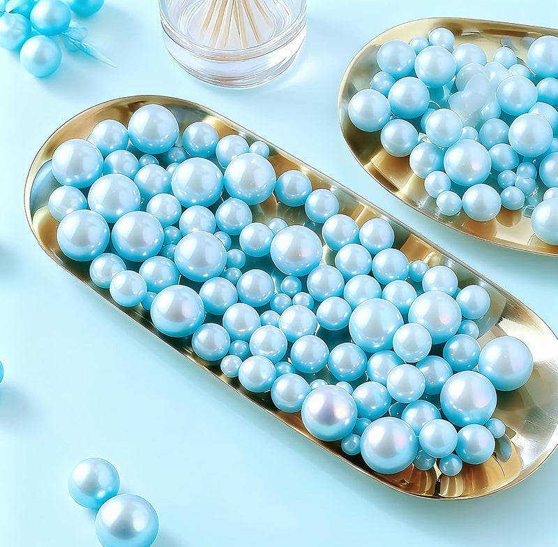UDU 200 Pcs Vase Filler Pearl Beads No Hole Faux Polish Pearls for Centerpieces Vases Beads for vases Home Birthday Wedding Party Table Decor (Light Blue) - Image 2