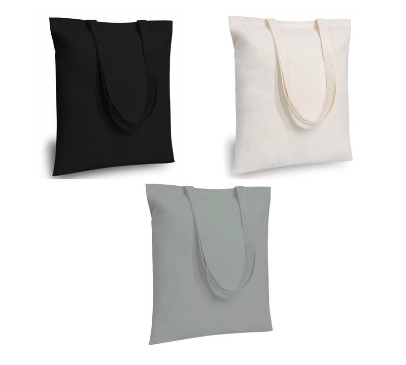 Lify Cotton Canvas Tote Bags Bulk Shopping Bag for Crafts, DIY Reusable Grocery Bag, 14 X 16 Inch – 3 Piece Pack (Black (1Pcs),Off-White (1Pcs) & Grey(1Pcs), 14’’ (35.56 CM) x 16’’ (40.64 CM) - Image 1