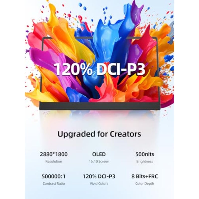 Touchscreen OLED Portable Monitor, 3K 2880x1800 120Hz 0.1ms Portable Gaming Monitor, 500 Nits 120 DCI-P3 500000:1 Ultra-Slim Design for Laptop Mini PC Phone Game Consoles - Image 5
