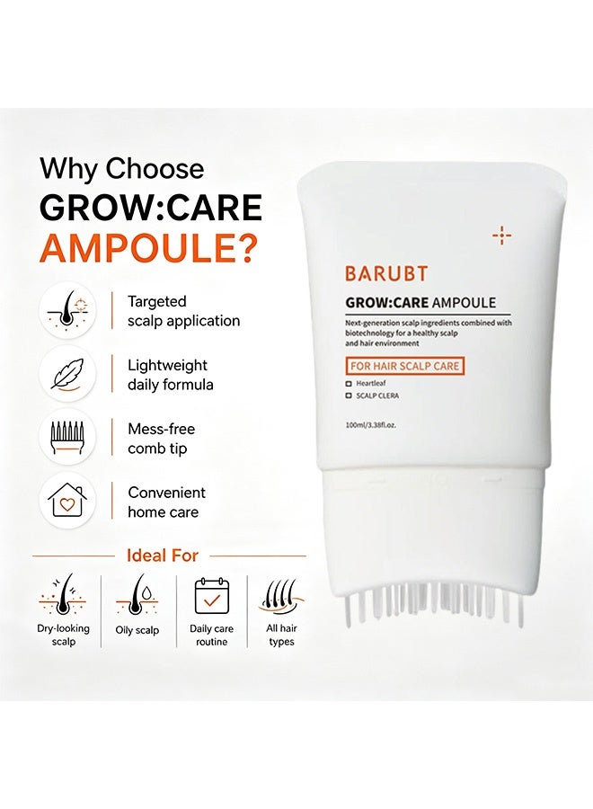 BARUBT Grow Care Ampoule, Scalp Nourishing Treatment Serum with Built-in Massage Comb Applicator, Balancing Healthy Scalp Environment Hair Care Essence for Thinning Fragile Weak Hair 100ml - Image 3