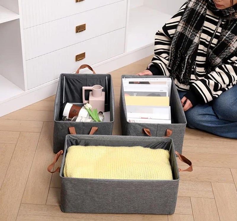 Nibbler Nibbler Pack of 2 Store Wardrobe Organizer For Clothes With Metal Frame Rectangle Storage Basket For Clothing Fabric Storage Box With Handles Shelf Basket For Clothes Pants Jeans Sweater 2  - Image 5