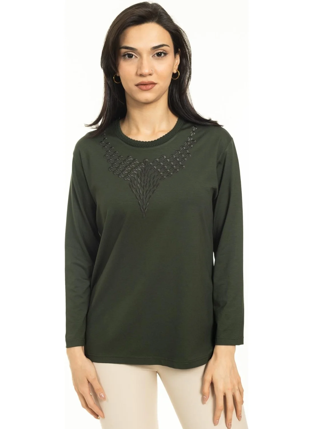 Mutlu City New Season Women Middle Age and Above New Pattern Round Neck Lycra Mother Combed Cotton Blouse 30530