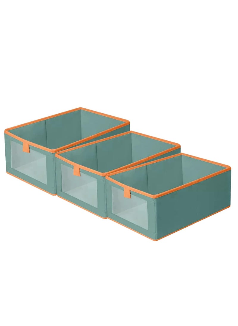 HOUSE OF QUIRK House of Quirk Durable And Versatile Closet Organizers And Storage Baskets, Rectangle Clothing Storage Boxes, Fabric Storage Containers For Pants, Shirt, Sweaters, Bra Panty, Socks (Green,Pack Of 3)  - Image 1