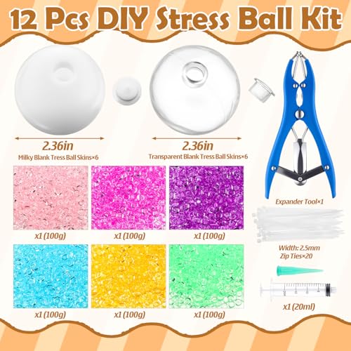 Simgoing 12 Sets DIY Stress Ball Making Kit Milky Blank Stress Ball DIY Kit with 12 Skins Empty Squeeze Balls Fill Beads Expander Tool Vacuum Evacuating Device for Make Pressure Balls Light ColorB - Image 5