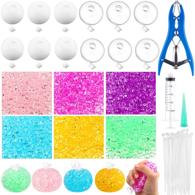 Simgoing 12 Sets DIY Stress Ball Making Kit Milky Blank Stress Ball DIY Kit with 12 Skins Empty Squeeze Balls Fill Beads Expander Tool Vacuum Evacuating Device for Make Pressure Balls Light ColorB - Image 3