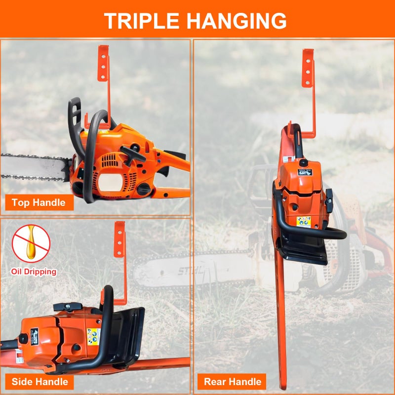 iulrtba 3 in 1 Chainsaw Holder 10" - Heavy Duty Chainsaw Wall Mount, 10 Gauge Steel Chain Saw Hanger for Garage Organization, Hefty Rack Storage Organizer for Chainsaw Accessories and Tools, 180lbs Capacity - Image 3