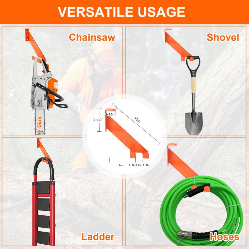 iulrtba 3 in 1 Chainsaw Holder 10" - Heavy Duty Chainsaw Wall Mount, 10 Gauge Steel Chain Saw Hanger for Garage Organization, Hefty Rack Storage Organizer for Chainsaw Accessories and Tools, 180lbs Capacity - Image 4