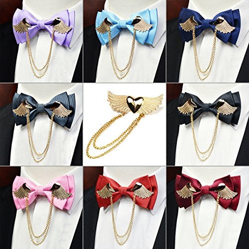 Manoble Men’s Tuxedo Adjustable Metal Gold Wings Two Layer Neck Bowtie Bow Tie (Navy Blue) - Image 3