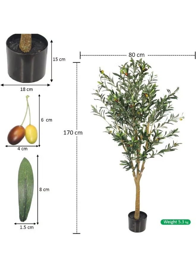 ديكور شجرة زيتون صناعية، حول شجرة صناعية خارجية مع نباتات بلاستيكية في وعاء للمنزل الداخلي – نباتات صناعية للشرفة – نباتات صناعية خارجية (170 سم) - Image 2