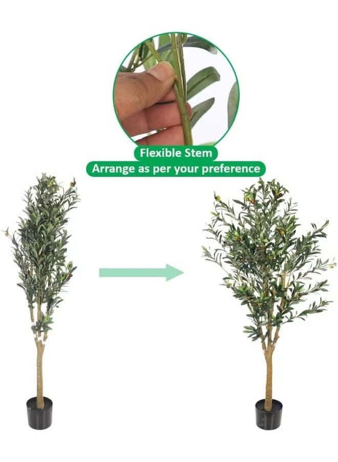 ديكور شجرة زيتون صناعية، حول شجرة صناعية خارجية مع نباتات بلاستيكية في وعاء للمنزل الداخلي – نباتات صناعية للشرفة – نباتات صناعية خارجية (170 سم) - Image 3