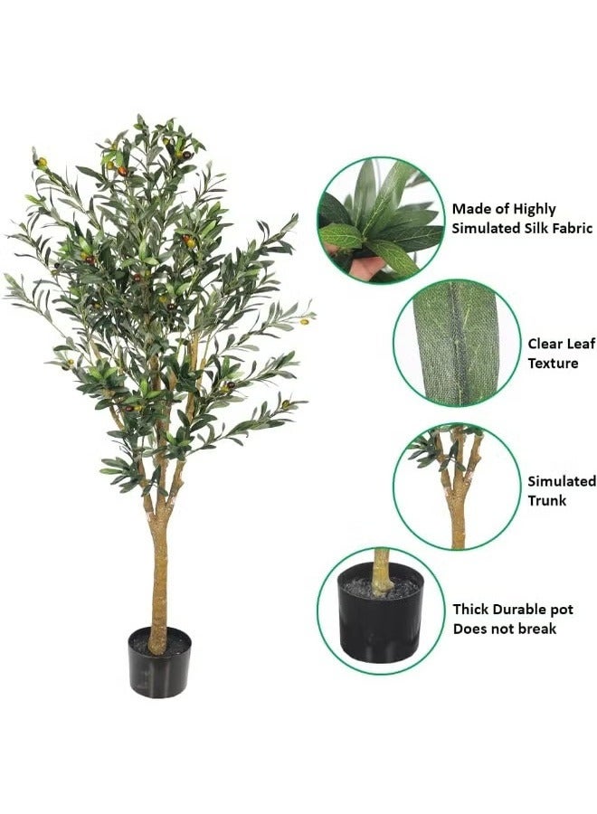 ديكور شجرة زيتون صناعية، حول شجرة صناعية خارجية مع نباتات بلاستيكية في وعاء للمنزل الداخلي – نباتات صناعية للشرفة – نباتات صناعية خارجية (170 سم) - Image 4