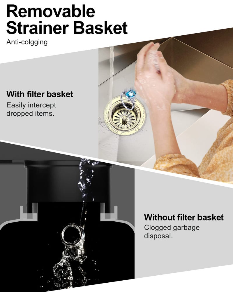 BOTEMY Extended Garbage Disposal Flange Basket Strainer Stopper, Deep 304 Stainless Steel Kitchen Sink Flange Stopper for 3-1/2 Inch Standard Sink Drain Hole, Bright Gold Deep Sink Disposal Strainer - Image 4
