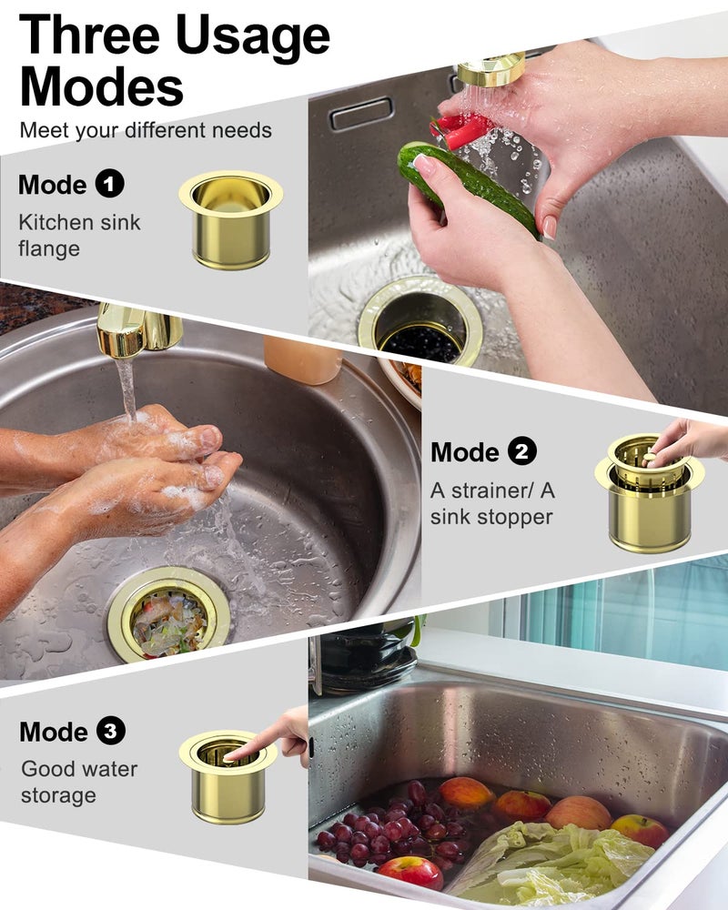 BOTEMY Extended Garbage Disposal Flange Basket Strainer Stopper, Deep 304 Stainless Steel Kitchen Sink Flange Stopper for 3-1/2 Inch Standard Sink Drain Hole, Bright Gold Deep Sink Disposal Strainer - Image 5