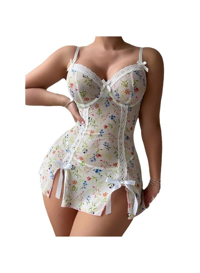 Women's tulle lingerie with lace trim - short nightgown - comfortable feminine babydoll - elegant and attractive design - Image 1