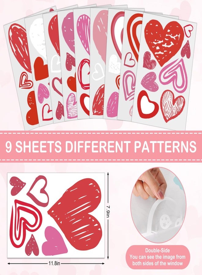 JarThenaAMCS 9 Sheets Valentine Wall Stickers Love Heart Wall Decals Large Room Mural Stickers for Wedding Anniversary Party, 7.9 x 11.8 Inch - Image 2