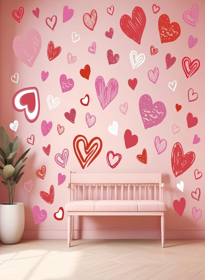 JarThenaAMCS 9 Sheets Valentine Wall Stickers Love Heart Wall Decals Large Room Mural Stickers for Wedding Anniversary Party, 7.9 x 11.8 Inch - Image 1