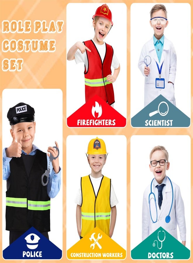Vicenpal 4 Sets Kids Dress up Costumes Police Officer Doctor Construction Worker Fireman Costume Scientist Lab Dress up Clothes Accessories for Boys and Girls Pretend Role - Image 2
