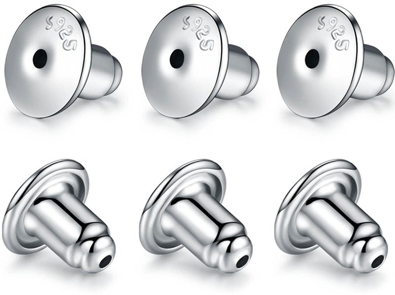 Catinee Locking Earring Backs for Studs, 14k Plated White Gold Earring Backs Secure, Hypoallergenic - 6pcs/3pair - Image 1