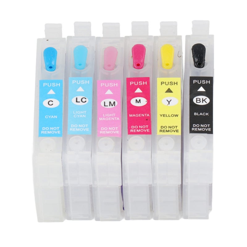 Refillable Ink Cartridge 6 Colors Black Cyan Magenta Yellow Light Cyan Light Magenta - Permanent Chip - PP Material for Printing Photos Documents - Image 4