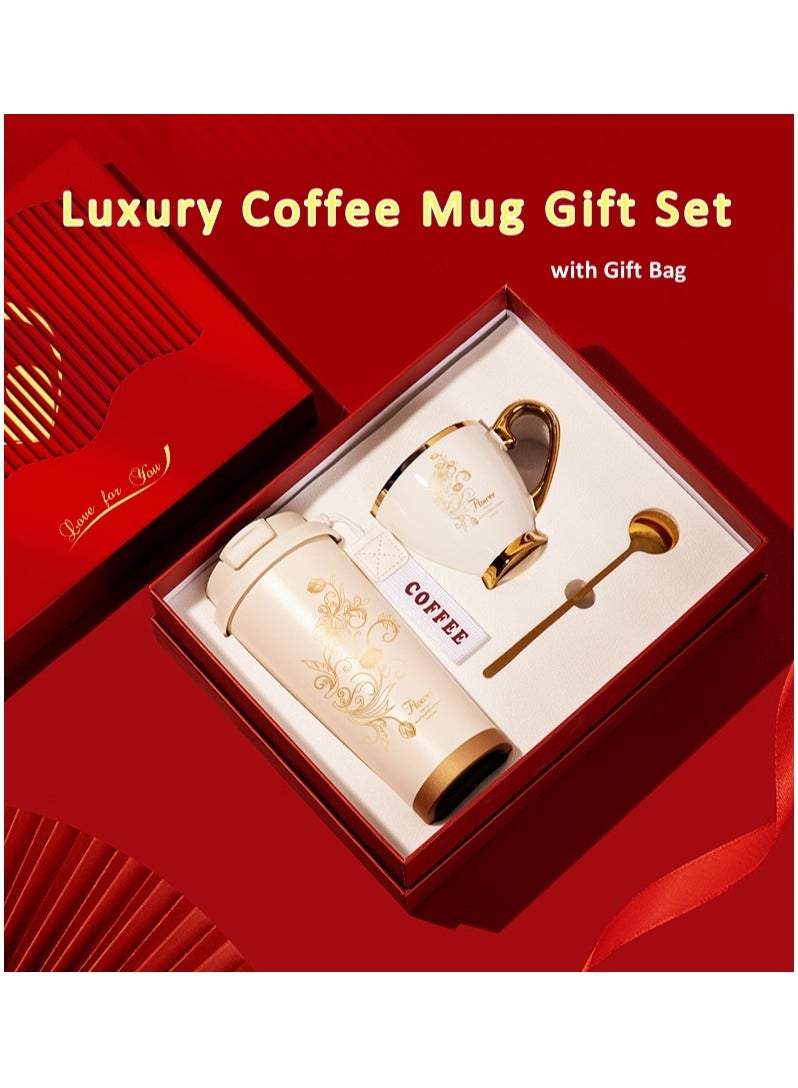 NANAO Luxury Coffee Mug Gift Set with Spoon, Elegant Holiday, Birthday, Corporate Gift Box Set, Includes Stainless Steel Coffee Cups, Ceramic Coffee Mug and Stainless Steel Spoons, Office Gifts, Anniversary Present, with Gift Bag - Image 2