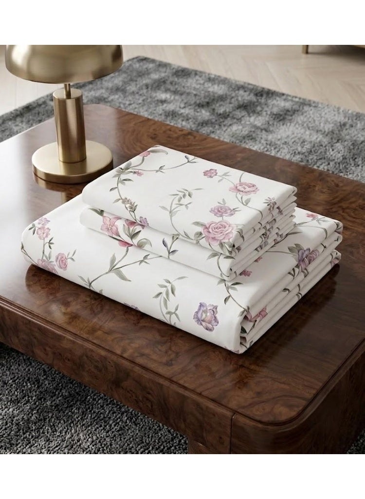Luxurious 150 GSM Microfiber King Flat Sheet Set (3-Piece) - White with Pink & Mauve Rose Vines, 270x250 CM - Image 4