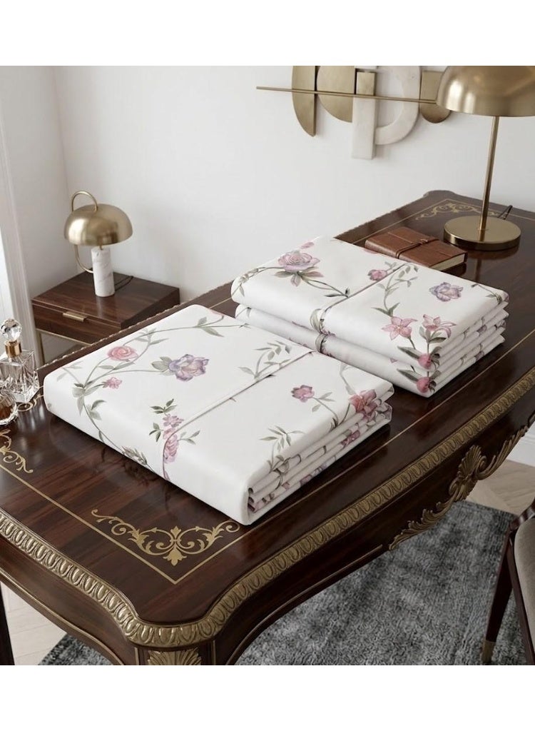 Luxurious 150 GSM Microfiber King Flat Sheet Set (3-Piece) - White with Pink & Mauve Rose Vines, 270x250 CM - Image 5