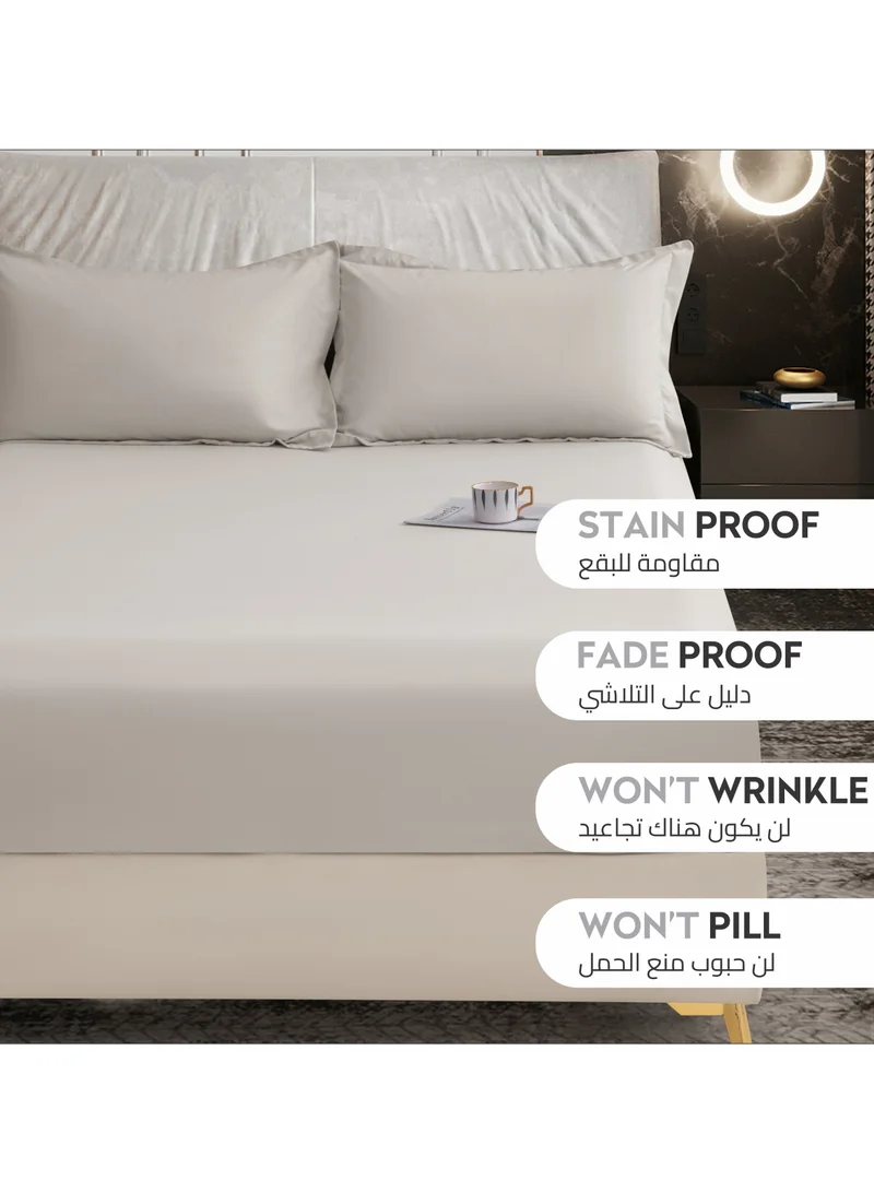 Donetella Bedding Fitted Sheet 3-Pcs King Size Solid Bed Sheet Set Fits(180x200CM) With Pillowcases And 35 CM Extra Deep Brushed Microfiber Bed Sheet,Light Beige