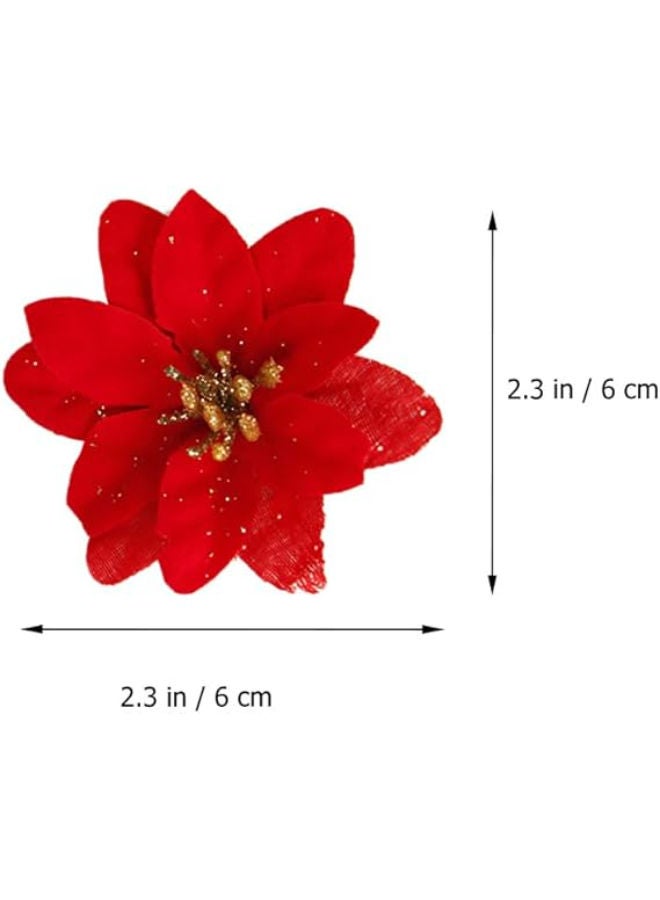 10 pieces - Christmas Glitter Poinsettia Flowers - Image 2