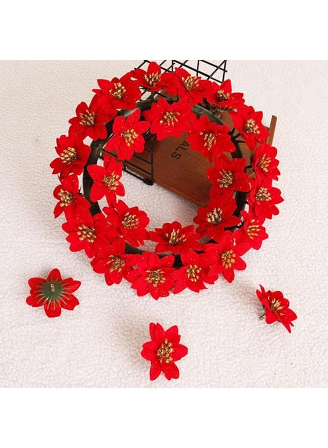 10 pieces - Christmas Glitter Poinsettia Flowers - Image 3
