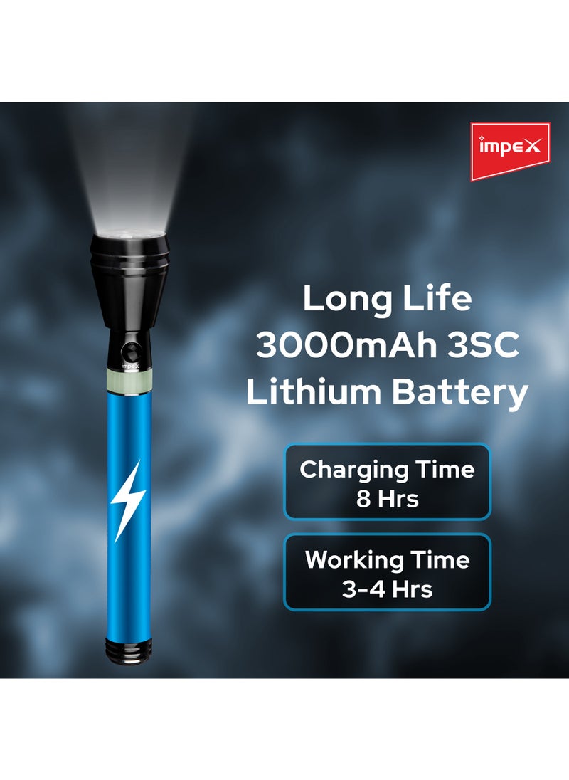 Impex - Torch 3SC Rechargeable LED Flashlight - Aircraft Non-Corrosive Aluminum Body | 3W Cree LED | 3000mAh Lithium Battery | 300m Beam Range | 8-Hour Charging | 4-8 Hours Working Time | 140-160 Lumens - Image 1